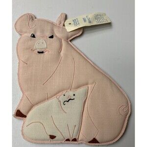Vtg Pink Pig Kitchen Pot Holder Kitschy‎ Hot Pad Embroidered Trivet W-C Imports